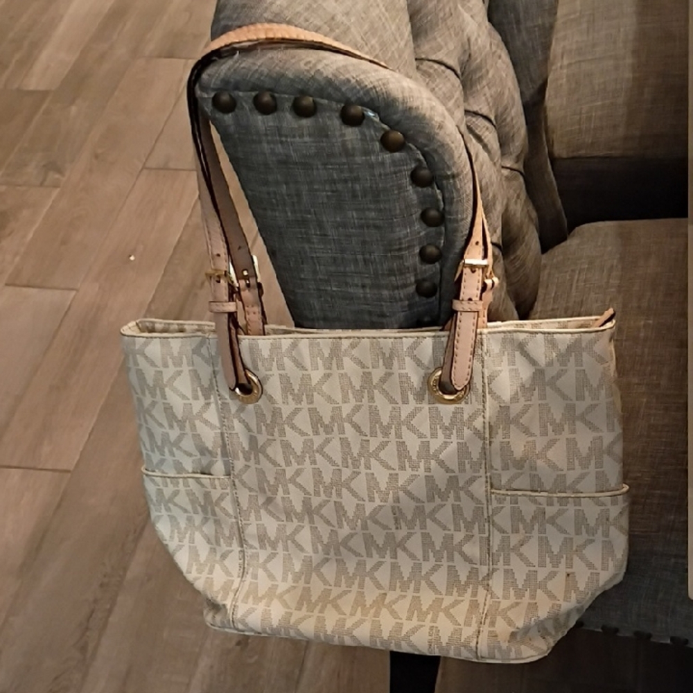 Michael Kors Large Cream & Brown Logo Tote